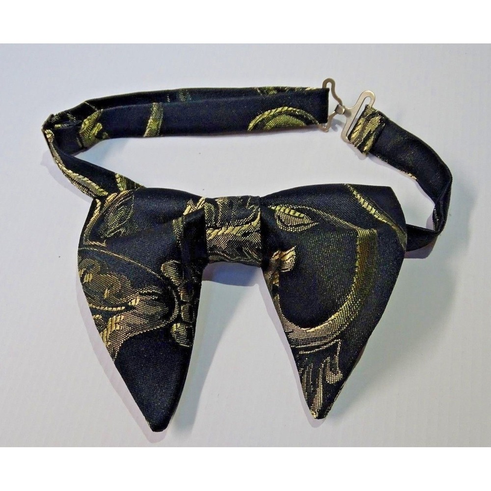 Handmade Brocade Bow tie Vintage style 70`s Black/Gold Bowtie Wedding Prom Gift
